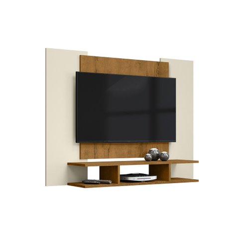 Painel TV 50" Nicho Quarto Sala Off White Freijó EJ Móveis