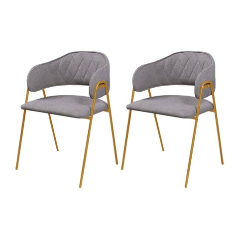 Kit 2 Cadeiras de Jantar Veneza Metal Dourado Boucle Cinza