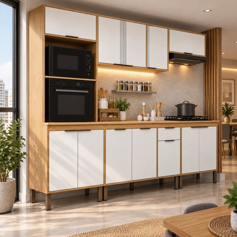 Cozinha Completa Modulada 5 Peças com Torre Quente para 2 Fornos e Espaço para Cooktop Madalena