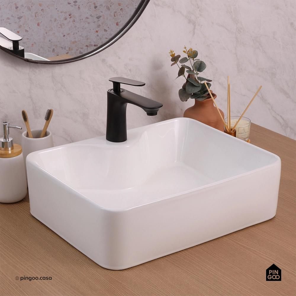 Cuba de Apoio para Banheiro Retangular Louça Cerâmica Cornalina Pingoo.casa - Branco - 7