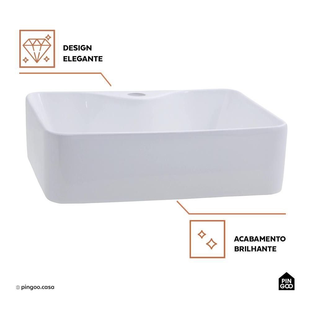 Cuba de Apoio para Banheiro Retangular Louça Cerâmica Cornalina Pingoo.casa - Branco - 3