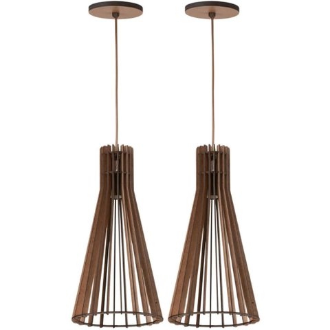 Kit 2 Pendentes Cone Mdf Luminárias Decorativos Tiffany Dital Salas Escritórios Halls