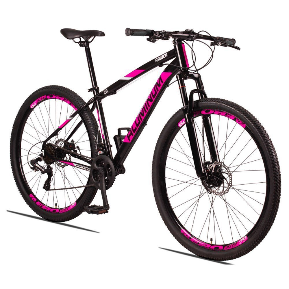 Bicicleta Aluminum Aro 29 Quadro 17 Alumínio 24 Marchas Freio Disco Mecânico Preto Rosa - Raider - 1