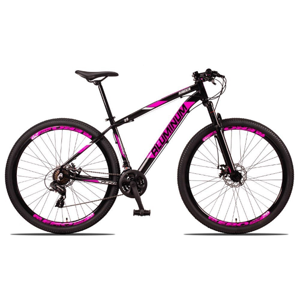 Bicicleta Aluminum Aro 29 Quadro 17 Alumínio 24 Marchas Freio Disco Mecânico Preto Rosa - Raider - 2