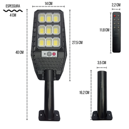 Luminária Lâmpada Led Com Placa Solar E Sensor Uso Externo A Prova De Água IP65 100W Com Controle Pa - 2
