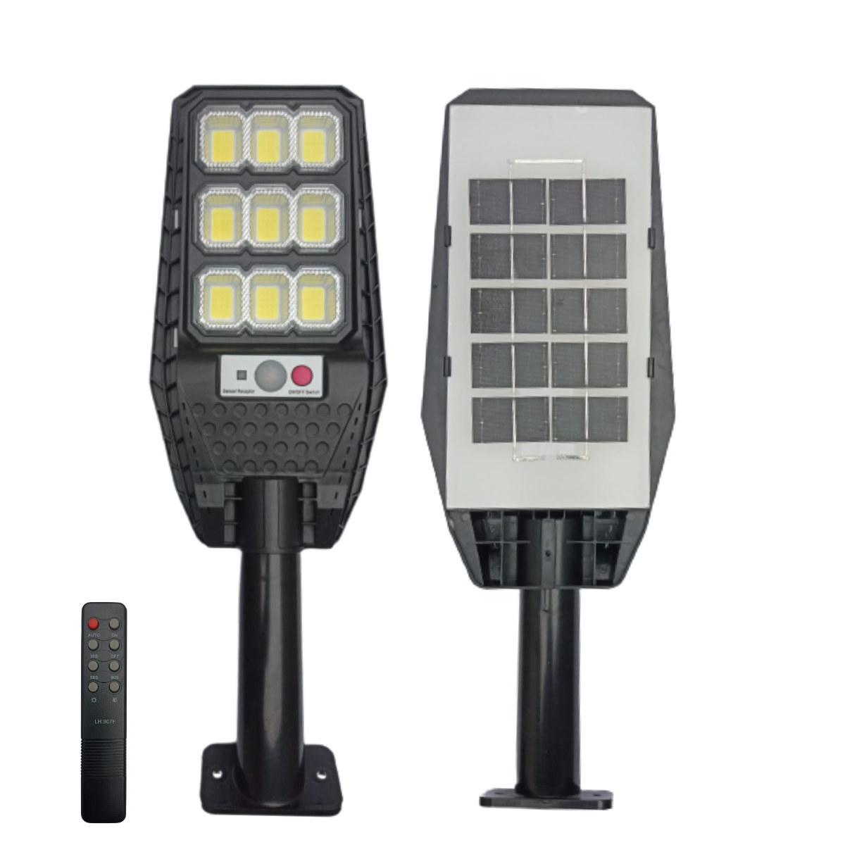 Luminária Lâmpada Led Com Placa Solar E Sensor Uso Externo A Prova De Água IP65 100W Com Controle Pa