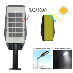 Luminária Lâmpada Led Com Placa Solar E Sensor Uso Externo A Prova De Água IP65 100W Com Controle Pa - 4
