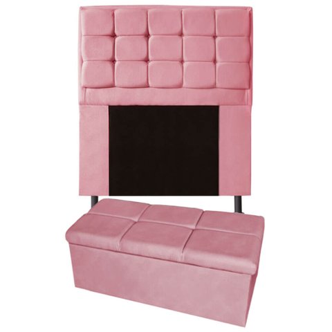 Kit Cabeceira + Calçadeira Baú Copenhague Solteiro 120cm Suede - Ecotec Decor:Rosa