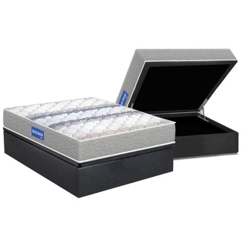 Cama Box Baú Casal: Colchão Espuma D33 Probel D45 Guarda Costas Gray + Base Crc Suede Gray (