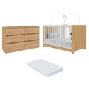 Ver imagem 2 de Quarto de Bebê Berço Americano 3 em 1 com Colchão e Cômoda Multimóveis MP4871 Madeirado/Branco