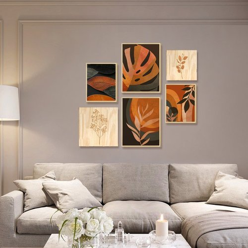 Quadro Decorativo Sala Moderna Folhagem Luxo Moldura e Vidro