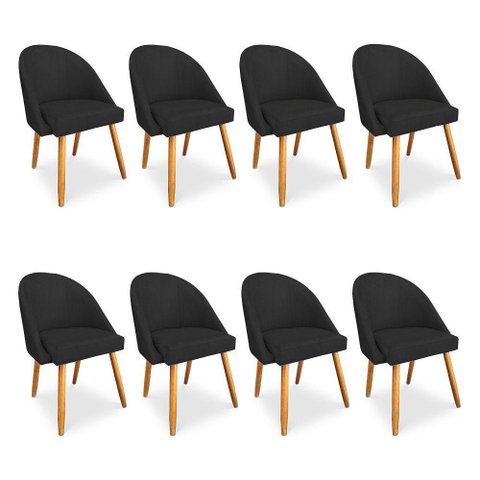 Kit 8 Cadeiras de Jantar Bela Veludo Preto Pés Palito Castanho - Pallazio