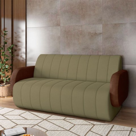 Sofá Decorativo Living Sala de Estar Bornéu 148cm pés de Madeira PU/Veludo Marrom/Castor G33 - Gran 