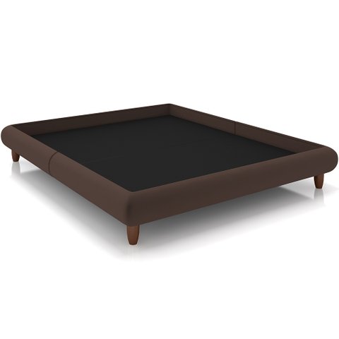 Cama Casal Queen Base Box Pés de Madeira 176cm Otto P05 Veludo Marrom - Lyam Decor