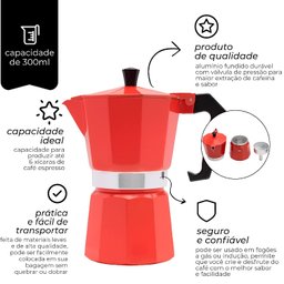 Cafeteira Italiana Vermelha 6 Xícaras - Mimo Style - 2