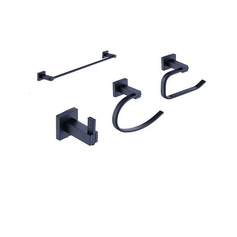 Kit Acessórios de Banheiro Lavabo 4 Peças Preto Fosco Luxo Ikab07