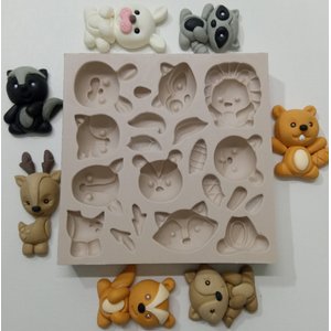 Molde silicone Bosque Cervo Guaxinim Coelho Esquilo Raposa Porco Espinho 8 Modelos