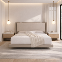 Ver imagem 1 de Cama Queen Casal para Quarto Moderno de Alto Padrão Modelo com Visual Suspenso Ambiente Leve