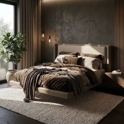 Cama Queen Casal para Quarto Moderno de Alto Padrão Modelo com Visual Suspenso Ambiente Leve