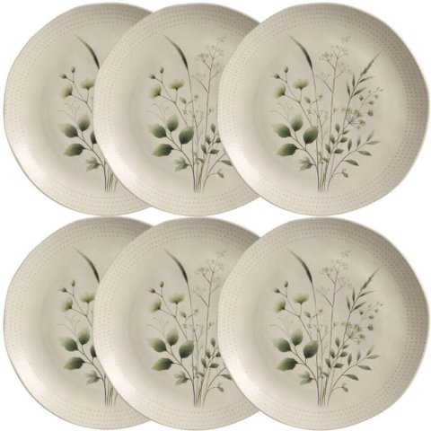 Conjunto 6 Pratos Rasos Ammi Orgânico Cerâmica Floral 26,5cm Porto Brasil