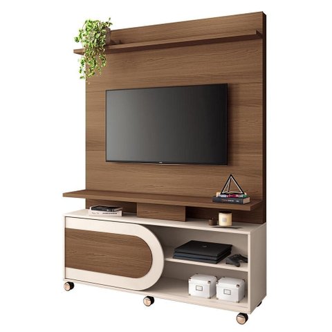 Estante Home Theater Órbis Castanho/off White para Tv até 55” - Hb Móveis