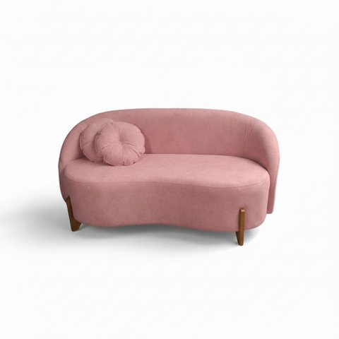 Sofá Orgânico 2 Lugares C/2 Almofadas Curvo Sala Recepção Amsterdã Veludo Rosa - Montanari's Decor