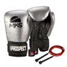 Kit Luva de Boxe Muay Thai MKS Prospect + Bandagem 2,55m + Corda Slim - Prata e Preto - 14 Oz - 6