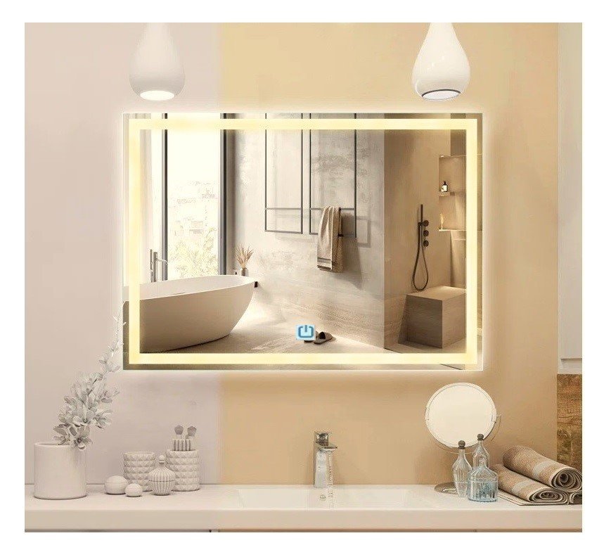 Ver mais imagens de Espelho Jateado Iluminado com Led Quente e Touch 90x60cm Horizontal