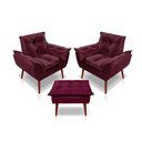 Ver imagem 1 de Kit C-2 Poltronas Opala + 01 Puff Opala Elegante Suede Bordo