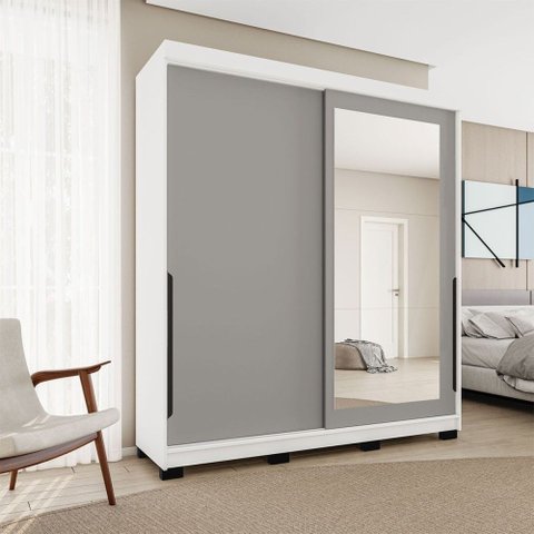 Guarda-roupa Casal Madrid 2 Portas 2 Gavetas com Espelho Cinza/branco - Politorno