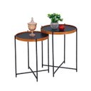 Ver imagem 1 de Conjunto Mesa Lateral Sala Estar Apoio Canto Sofá Redonda Rustico Recepção Pequena:Tampos Pretos Fer