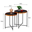 Ver imagem 6 de Conjunto Mesa Lateral Sala Estar Apoio Canto Sofá Redonda Rustico Recepção Pequena:Tampos Pretos Fer