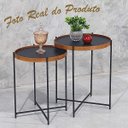 Ver imagem 4 de Conjunto Mesa Lateral Sala Estar Apoio Canto Sofá Redonda Rustico Recepção Pequena:Tampos Pretos Fer