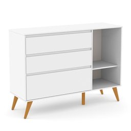 Jogo de Quarto Infantil Retrô Clean Guarda Roupa 4 Portas e Cômoda com Porta Branco Soft/Eco Wood - - 9