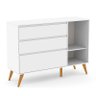 Jogo de Quarto Infantil Retrô Clean Guarda Roupa 4 Portas e Cômoda com Porta Branco Soft/Eco Wood - - 9