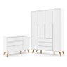 Jogo de Quarto Infantil Retrô Clean Guarda Roupa 4 Portas e Cômoda com Porta Branco Soft/Eco Wood - - 1