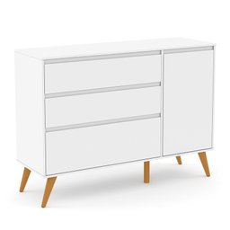 Jogo de Quarto Infantil Retrô Clean Guarda Roupa 4 Portas e Cômoda com Porta Branco Soft/Eco Wood - - 6