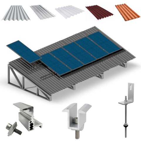 Kit Estrutura Suporte Fixador Linha C P/ 6 Placas Solar Alumínio Inox Telha Fibro Ondulada Viga Metá