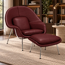 Ver imagem 1 de Poltrona Womb Chair com Puff em Couro Ecológico Bordô