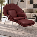 Ver imagem 2 de Poltrona Womb Chair com Puff em Couro Ecológico Bordô