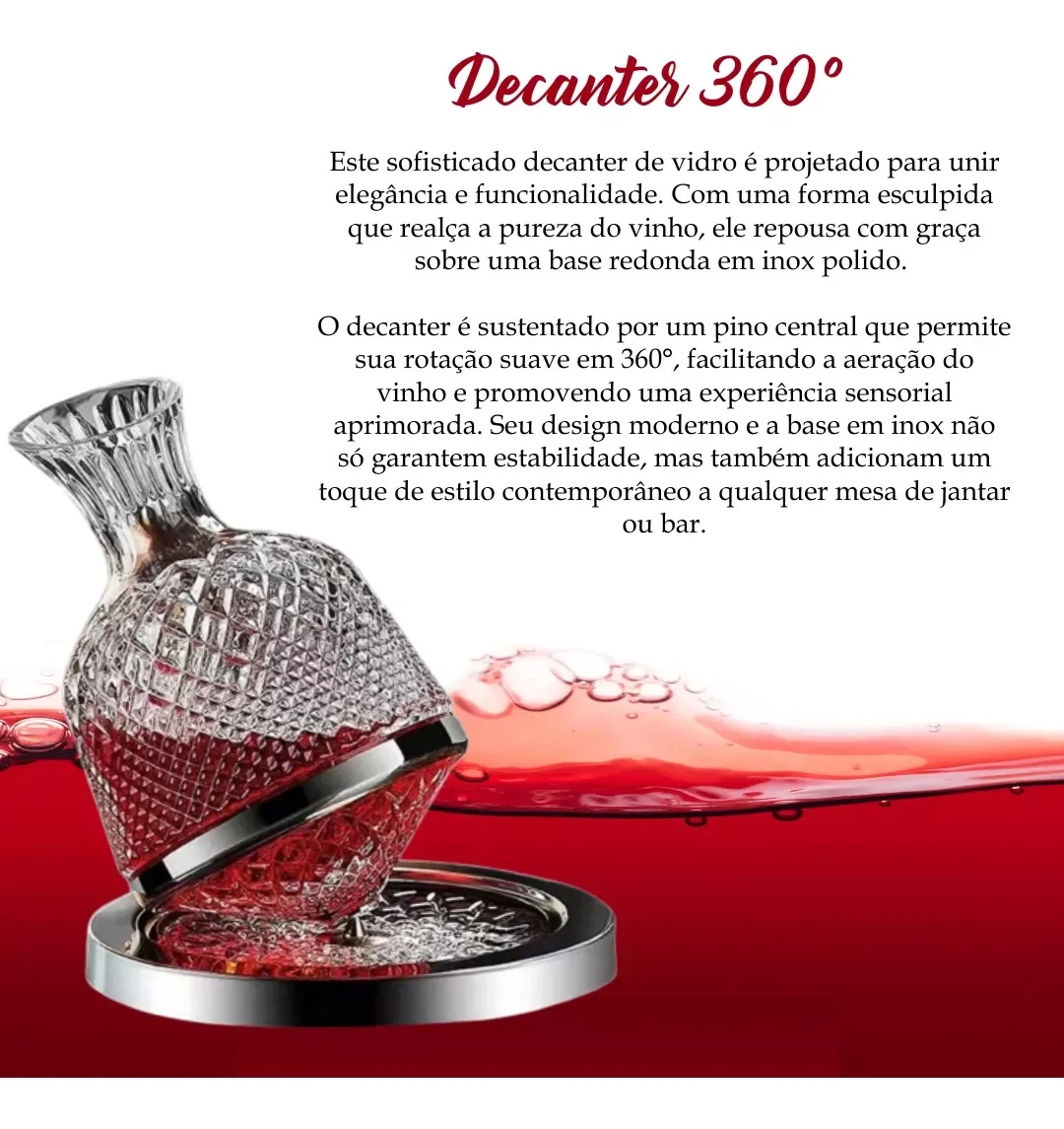 Decanter Vinho 1,5l Vidro Giratório 360° - 6