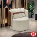 Ver imagem 1 de Poltrona Orgânica Base Giratória Maya Corino Nozes e Boucle Bege Redonda Decorativa - Arkell