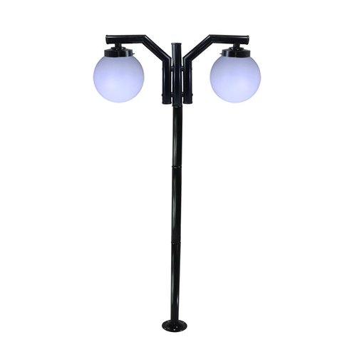 Poste de Jardim com Globo de Polietileno Leitoso Duplo 2,16m P23/2 em Aço Preto