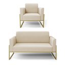 Ver imagem 1 de Sofá Namoradeira com Poltrona Base Industrial Alta Dourado Marisa Suede Bege D03 - D’Rossi