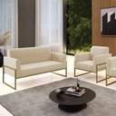 Ver imagem 2 de Sofá Namoradeira com Poltrona Base Industrial Alta Dourado Marisa Suede Bege D03 - D’Rossi