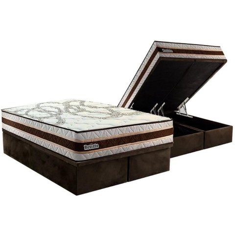 Conjunto Box Baú Queen: Colchão Espuma Paropas Resiste Double Face Ag D45 + Base Crc Suede Brown (