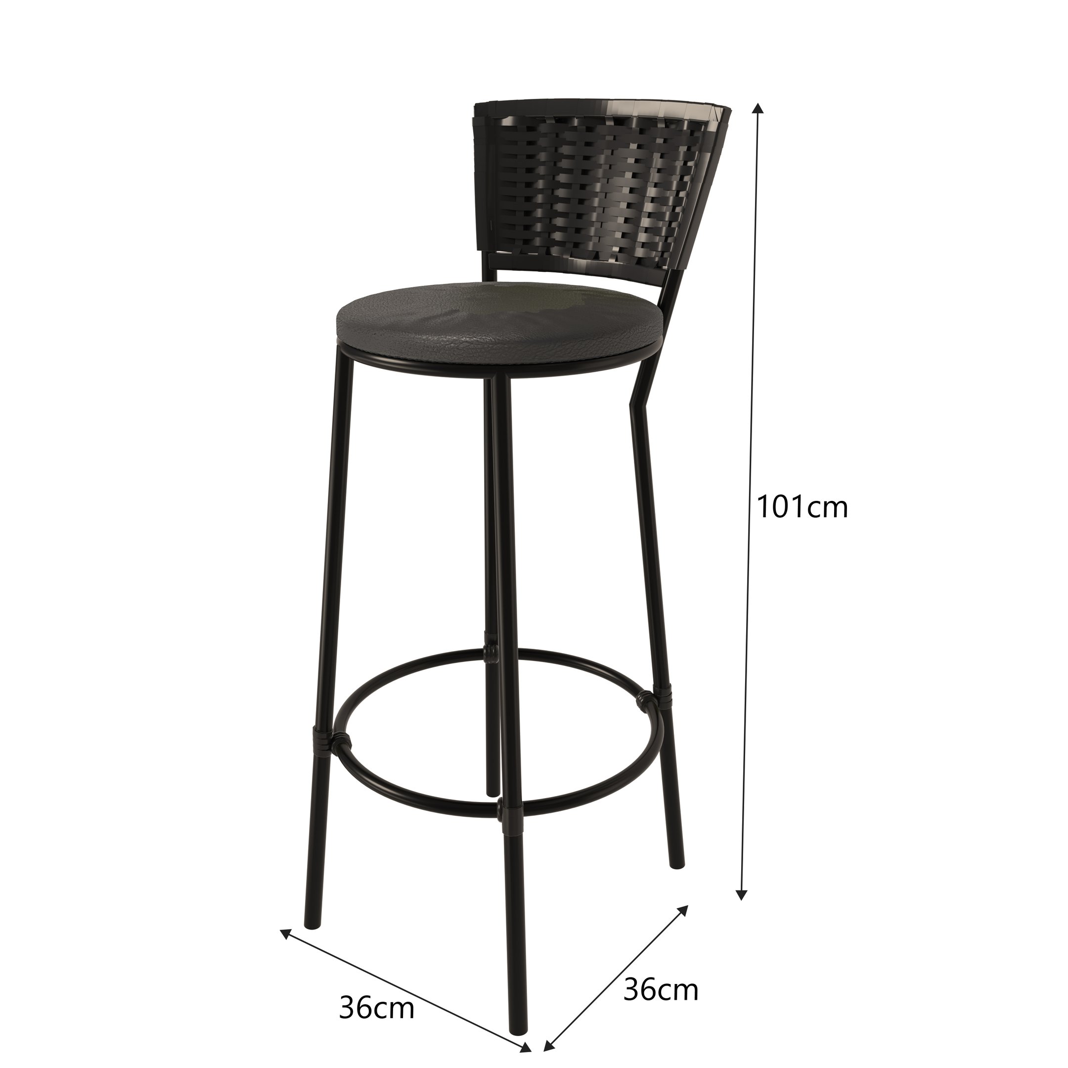 Banqueta Alta Preta com Encosto Junco, Aço Carbono, Assento Estofado D28-ideal para Cozinha e Balcão - 3