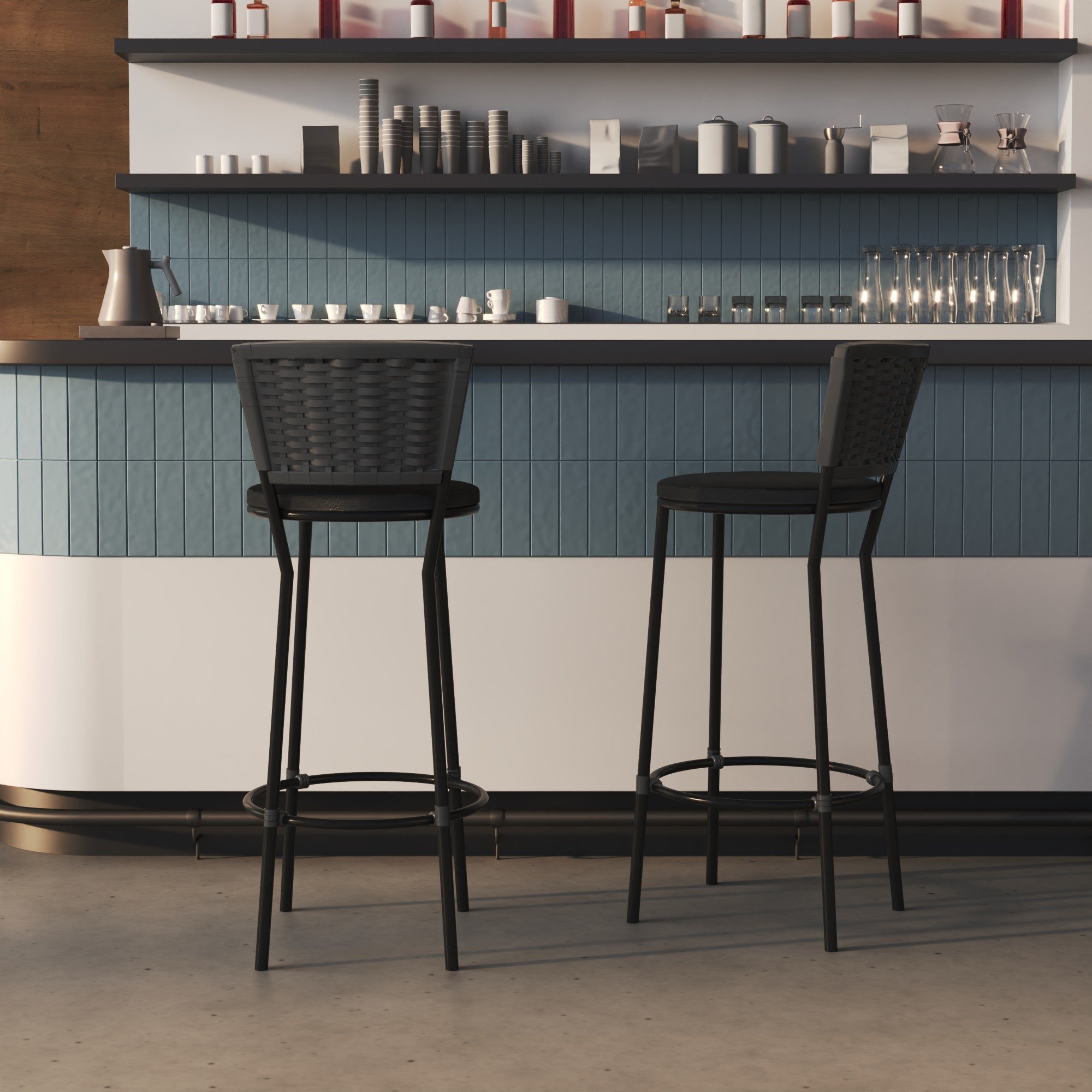 Banqueta Alta Preta com Encosto Junco, Aço Carbono, Assento Estofado D28-ideal para Cozinha e Balcão - 8