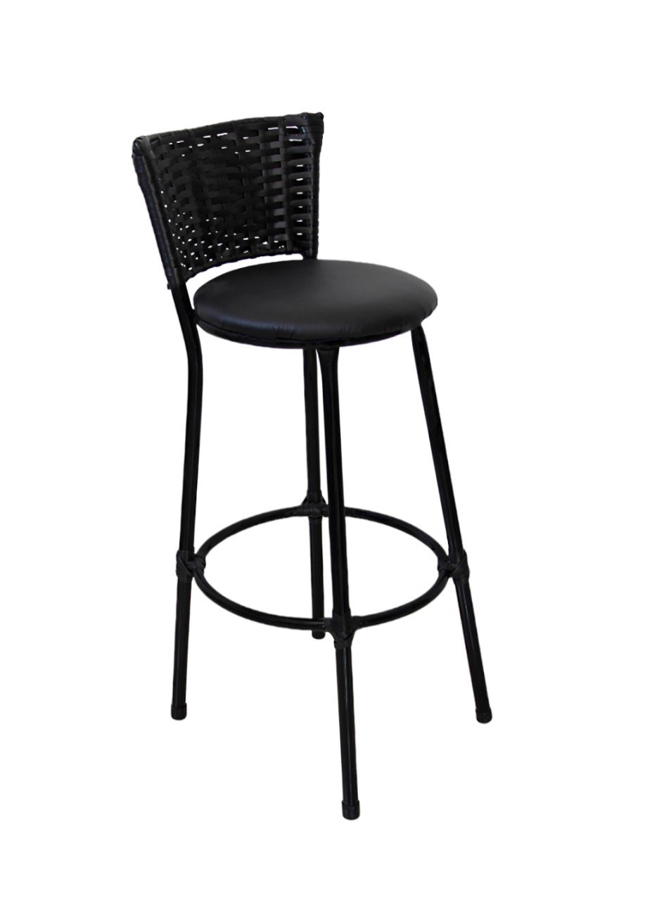 Banqueta Alta Preta com Encosto Junco, Aço Carbono, Assento Estofado D28-ideal para Cozinha e Balcão - 2