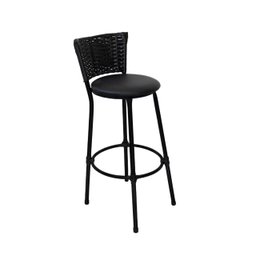 Banqueta Alta Preta com Encosto Junco, Aço Carbono, Assento Estofado D28-ideal para Cozinha e Balcão - 2